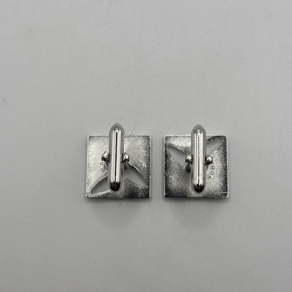 RETRO SWANK CUFFLINKS Silver Square With Cutout (Vintage 60s-70s)